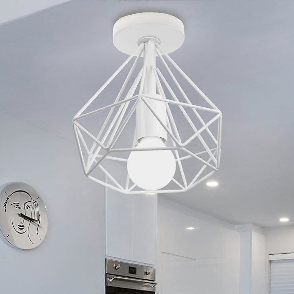 Industriell Retro Metall LED Taklampa E27 Romboidebur 25cm för Matsal, Bar, Sovrum, Kök och Vardagsrum (Set om 2 Vita)