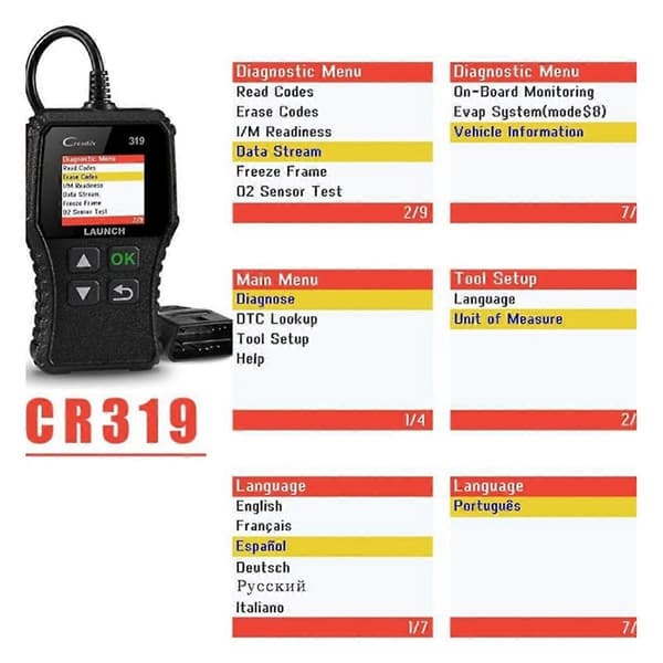 LAUNCH CR319 Creader Bilkodläsare OBD2 Scanner OBDII EOBD Automotive Diagnostiska Verktyg OBD2 Autom