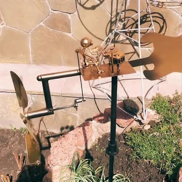 Trummis Vädervarn Trädgårdsdekoration, Handgjorda Metall Slagverkare Musik Vädervarn Statyer Ornament, Rock Art Vindsnurror Vädervane för Gård Gräsmatta Ga