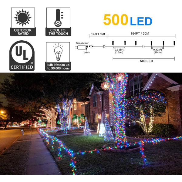 kemooie 500 LED Julgransljus, 50 meter 8 Belysningslägen med M Multicolor