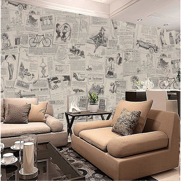 Vintage Självhäftande Tapet, Självhäftande Avdragbar Tapet Tidningspapper, 45cm x 10m