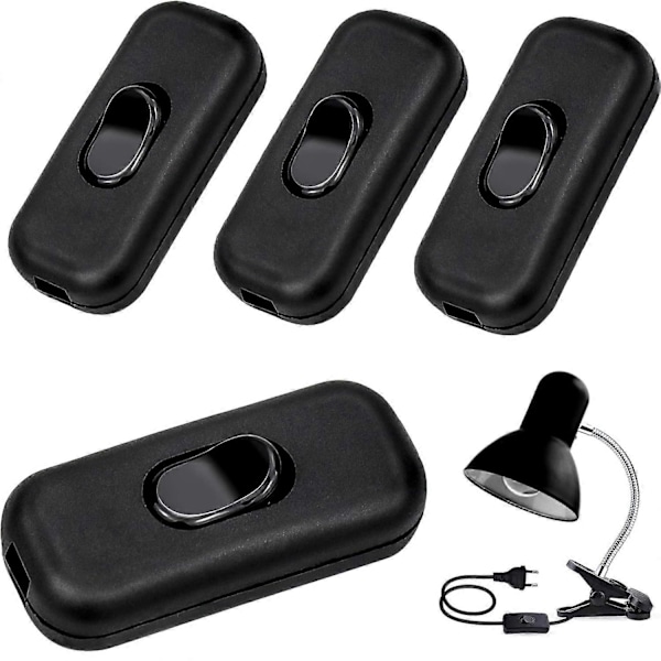 Rocker Switch, 4 Stycken Inline Tvåpolig Strömbrytare Sladdströmbrytare 6A, 250V Rocker Switch för Liten Apparat eller Lampa (Svart)