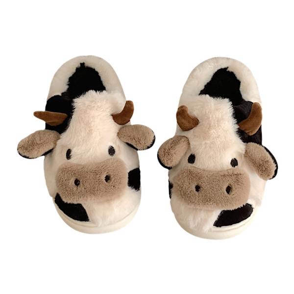 Fuzzy Cow Tofflor Söta Varma Mysiga bomullsskor Djurform Slip-on Sl 40-41