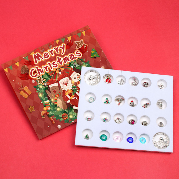 24-Ruts Charm Armband Set med Jultema och Elch - Blind Box DIY rot