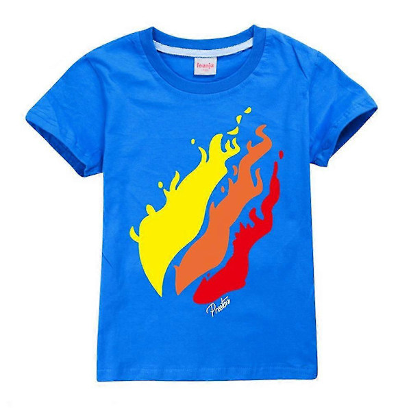 7-14 År Barn/tonåringar Pojkar Flickor Prestonplayz Flammtryck Kortärmad T-shirt Vardagliga Toppar Presenter Blue 9-10 Years
