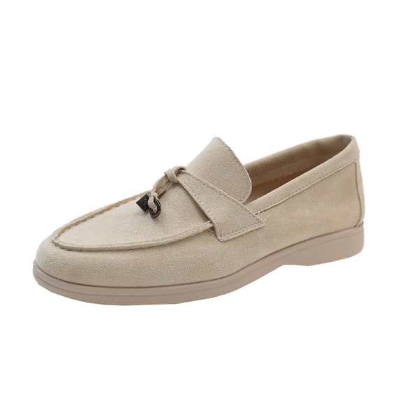 Sommar PU Walk Shoes Dam Loafers Causal Moccasin Lock Beanie Shoes C beige 36