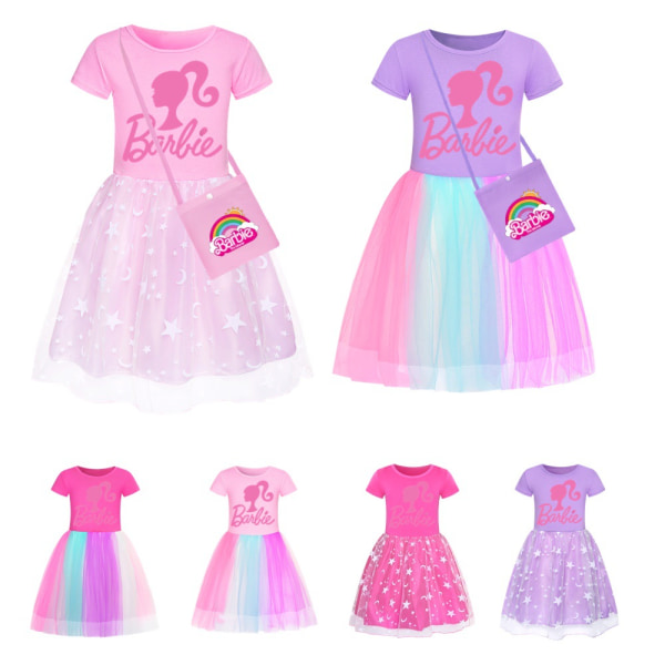 Barbie-rosa flickklänning Star Rainbow Rainbow spetskjol och crossbody A 120
