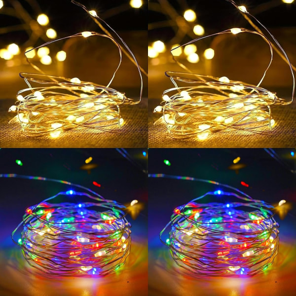 4-pack Fairy Lights batteridriven med timer, vattentät 16FT 50 LE Warm White&Multi Color 4 pack 50 LED