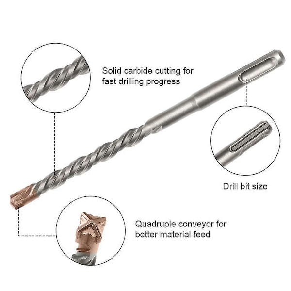 7 ST Kakelborr, SDS-Plus Elektrisk Hammarborr för Hammarborr, Korsborrar Metall - 4, 5, 6, 6, 8, 10, 12 x 160 mm