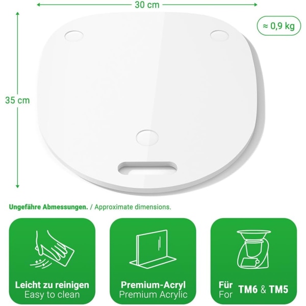 Siegvoll Glidbräda för Thermomix TM6 TM5, Thermomix Bräda Glider Enkel Förflyttning, Akryl, Thermomix Tillbehör (Vit) wooden