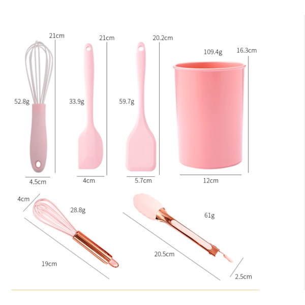 Set, 12 st Silikon Köksredskap rosa