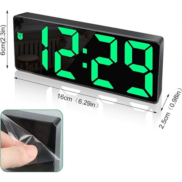 Digital väckarklocka, stor LED-display, med snooze-funktion och justerbar ljusstyrka, USB-laddning, kontor
