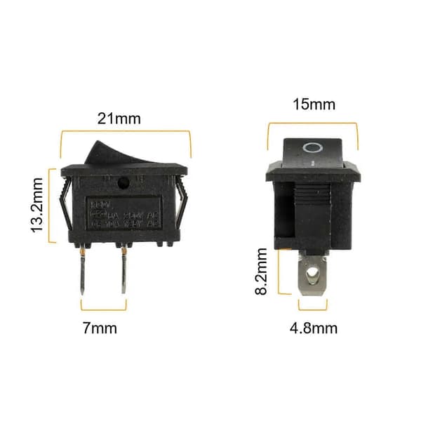 Mini Rocker Switch T85 KCD1-101 2-polig SPST Vippströmbrytare med Kablage Svart (10 st)