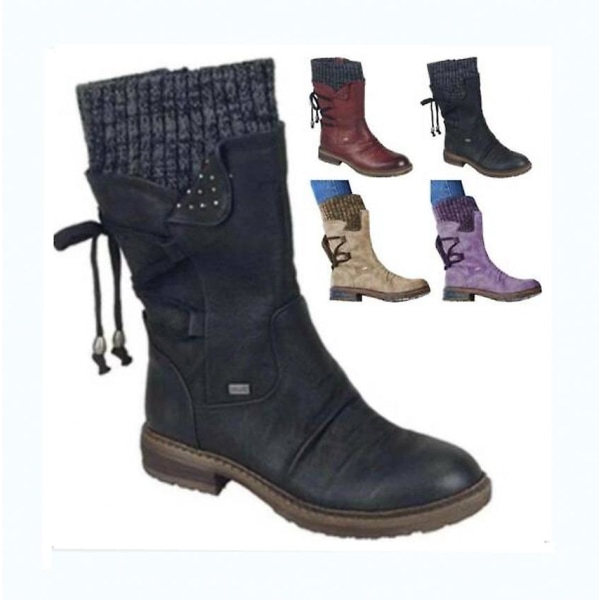 Damskor Ankle Boots Varma Fodrade Vinter Snörskor Purple EUR40