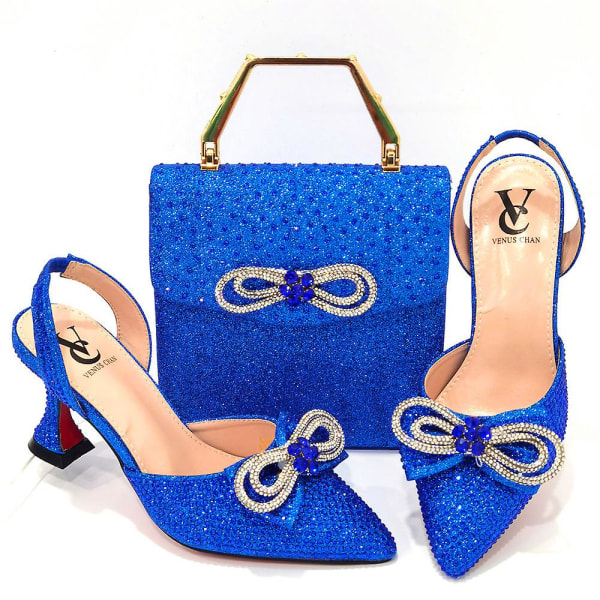 Ltalian Bröllop Skor & väskor Set Hot Royal blue 38