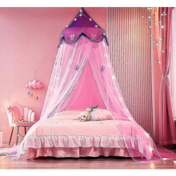 Sänghimmel med ljus Sänghimmel Gardiner för flickor Toddler Purple and Pink