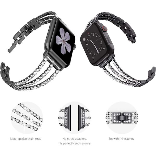 38mm 40mm 48mm Vogue Smyckesurband för Apple Watch-serie RoseGold bling band (38mm/40mm/41mm)