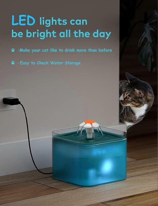 Katt Vattendispenser, Ultratyst Vattendispenser, Katt Vattendispenser Med LED-Ljus