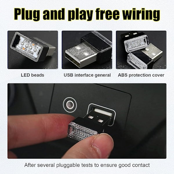 4 st USB LED-bilarmaturljus, Mini USB-billampa, Plug-in Green