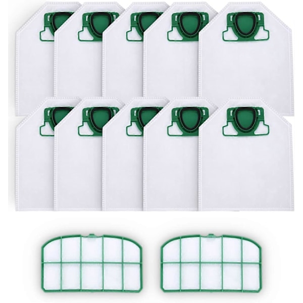 10 Dammsugarpåsar med 2 HEPA-filter för Vorwerk Kobold VK200 FP200, Premium 5-Lagers Micro Fleece för Allergiker