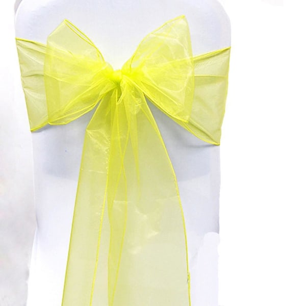 Organza Stolskydd Bred Tulle Bågar Band Knyt Bröllop Fest Het 50 Pcs Yellow