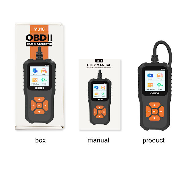 V318 OBD2-skanner 10 språk CE RoHS FCC-certifierad Färgskärm Bil