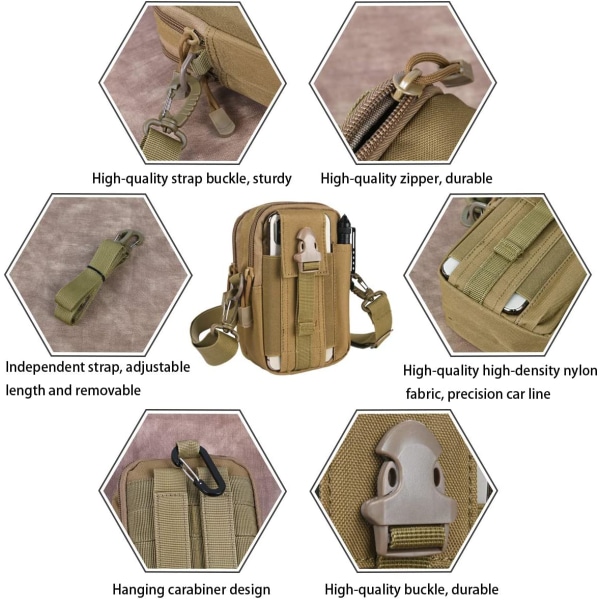 Taktiska Midjeväska, Universal Utomhus Midjeväska | Molle EDC Pou 8 Khaki