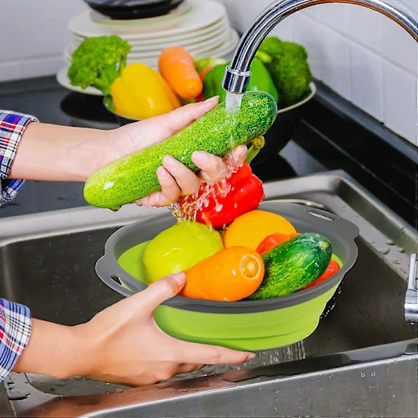 2-pack Hopfällbart Silikonsil, Frukt, Grönsaks- och Pastasil, Köksdurkslag, Multifunktion