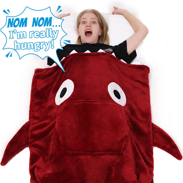 Bekväm fleece överdimensionerad filt hoodie - Shark Red Design