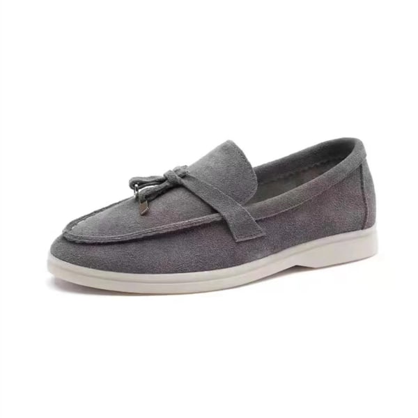 Damskor Loafers Mockasin i Mocka Casual Bekväma Gray 35