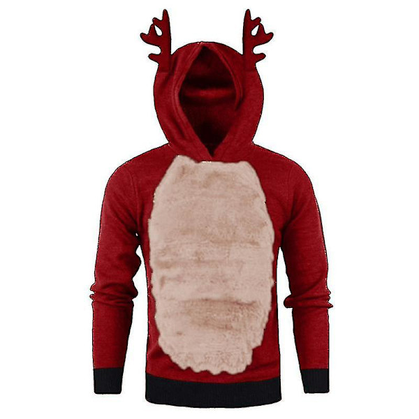 Herr Jul Huvtröja Jumper Toppar Xmas Rudolph Reindeer Pullover Red Pink 2XL