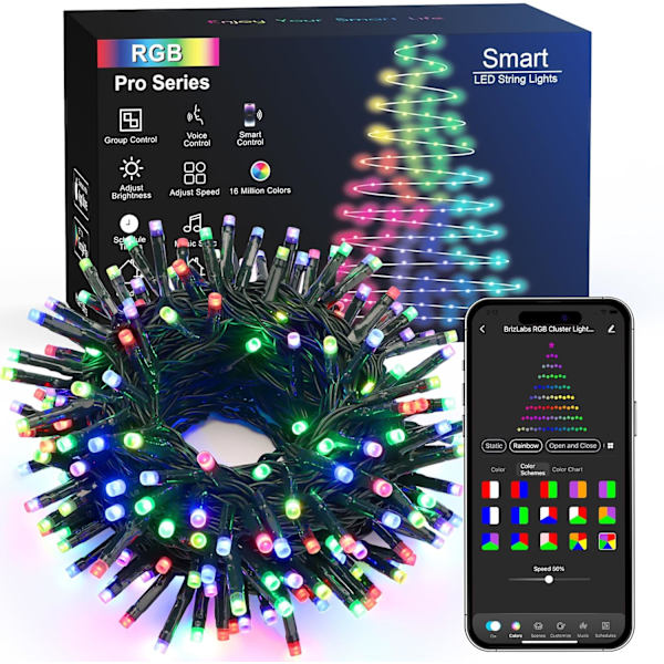 Julbelysning, 65,67 fot 200 LED-färgskiftande trädbelysning 11-Functi RGB - String 200 LED - WIFI