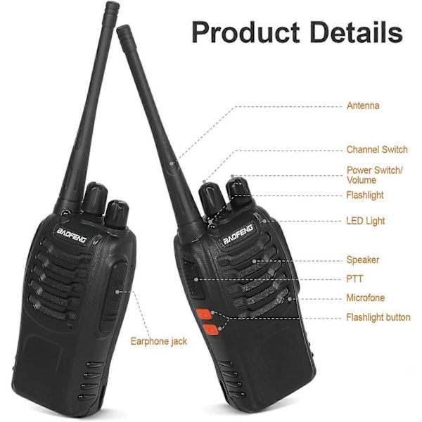 Långdistans Walkie Talkie, Professionell 16-kanals Walkie Talkie, CTCSS/DCS Uppladdningsbar Walkie Talkie 1500mAh Radioapparater Räckvidd 1-3km, för Fältöverlevnad C