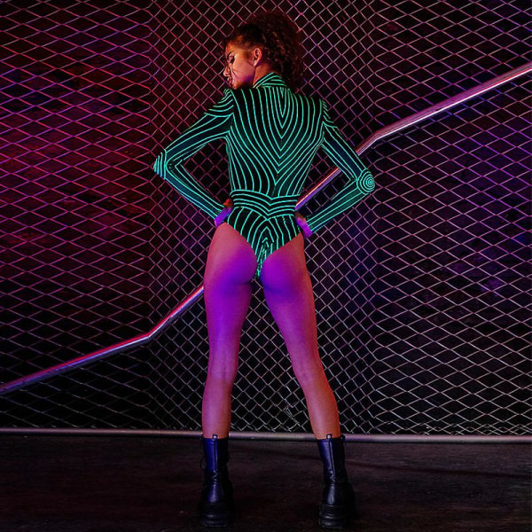 UV-reaktiv Neon Bodysuit - Perfekt för Halloween & Julpartyn Green L
