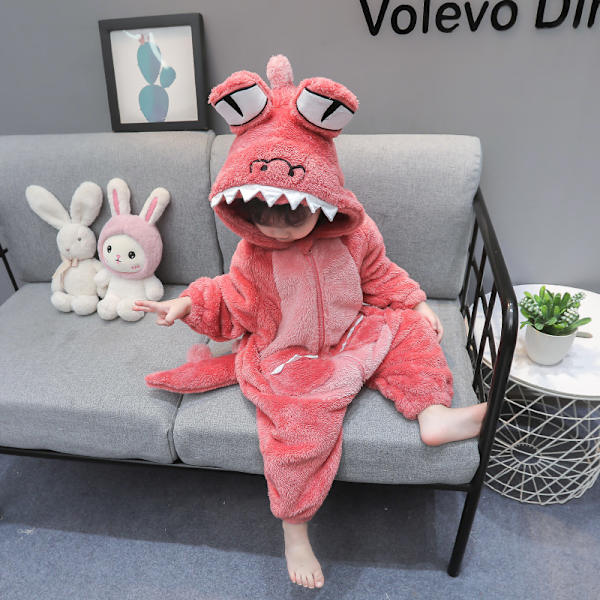 Hemkläder i korallfleece med dinosaurie Orange red 130