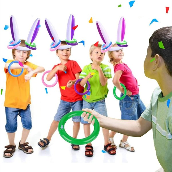 3 set påskkastningsspel Uppblåsbara kaninöron med ringar för barn Vuxna Familjespel för påsk
