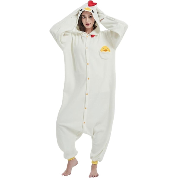 Unisex Vuxen Onesie Pyjamas Djur Heldräkt Halloween Kostym Jul Sovkläder Jumpsuit White Chicken Medium
