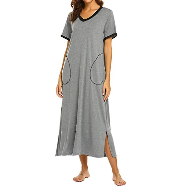 Nattklänning för kvinnor, kortärmad, ultralen, full längd, sovkläder Gray M