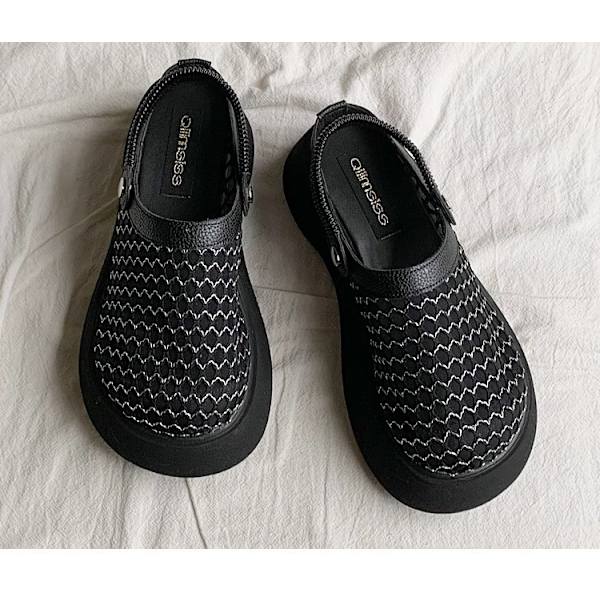 Klassiska Träskor Ny Design Balett Mesh Klackar Tjock Bottens Tofflor Mjuka och Bekväma Sandaler Black 36
