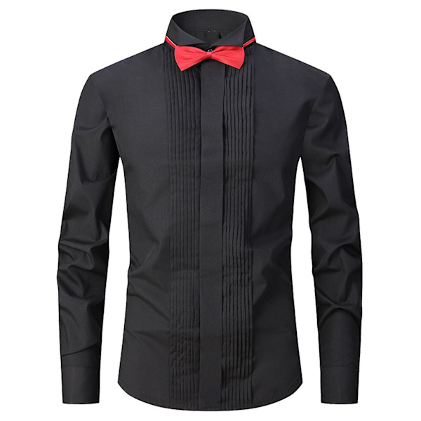 Klänningskjorta Man Smokingkrage Groomsman's Dress Brudgum Bröllopskjorta XXXL Black