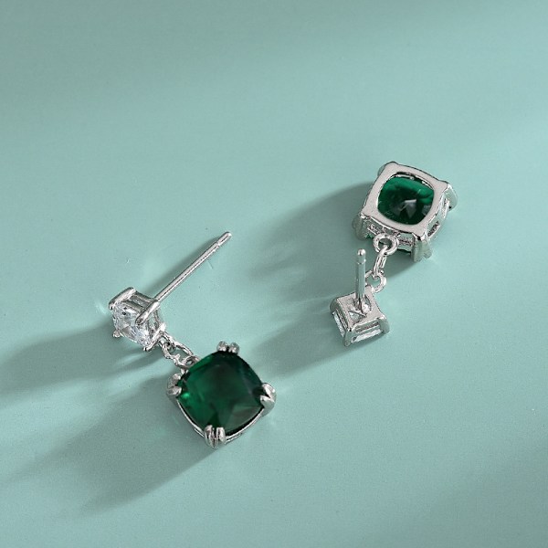 Par örhängen S925 sterling silver smaragd hänge färgad ädelsten färgade örhängen jul