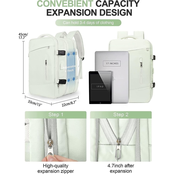 Stor Reseryggsäck Kvinnor, Kabinväska Ryggsäck Män, Vandringsryggsäck 17 inch Laptops G3-green(upgraded)
