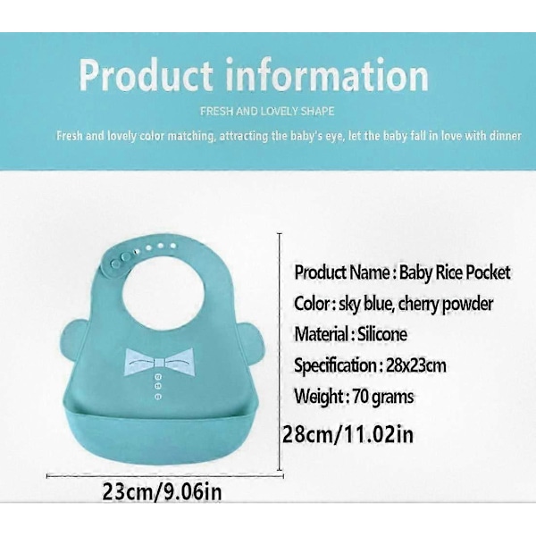 2-pack Vattentäta Silikon Haklappar för Spädbarn med Matficka, Mjuk Vikbar Design, Snabb Rengöring