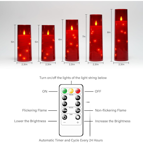 kakoya Flamlösa LED-ljus med timer 5 st flimrande flamlösa Cand Red