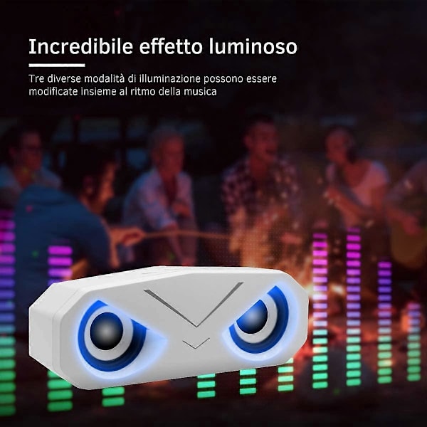 2000mAh Trådlös Bluetooth 5.0 Högtalare med Djup Bas LED-ljus, AUX TF Subwoofer Stereohögtalare (Vit)