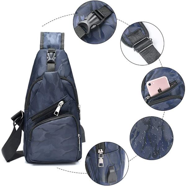 Slingväska, bröstväska med USB laddningsport, män kvinnor lättviktig 6 Camouflage Blue Sling Bag