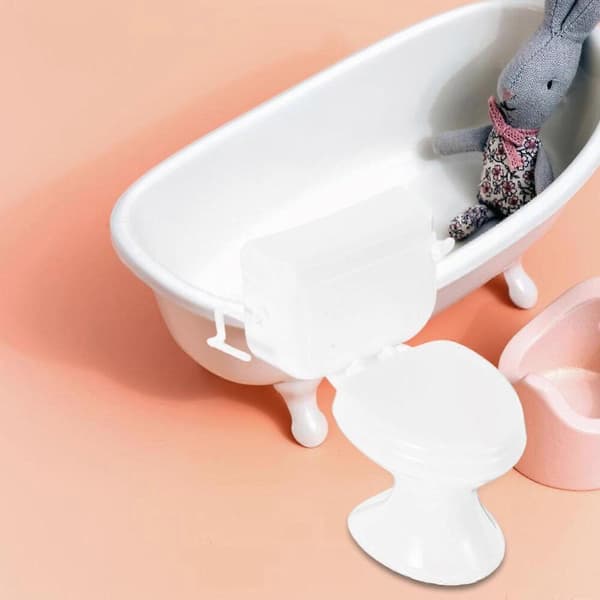 Miniatyr Toalettmodell Vit Plast för Låtsaslek Dockskåpsmöbler