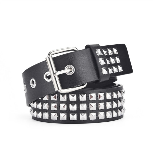 Punknit dubbbälte Goth Row Pyramid Square Bead PU Läder svart 110cm