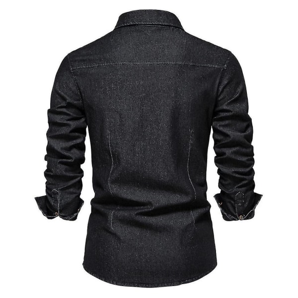 Essential Button Down långärmad tvättad jeansskjorta för män Black L