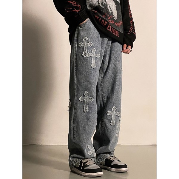 V-hanver Herr Streetwear Baggy Jeans Byxor Cross Hip Hop XXXL